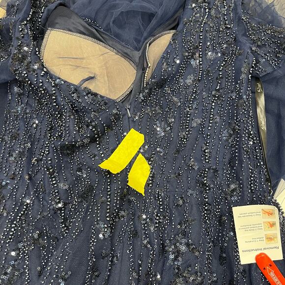 MAC DUGGAL 20304 Embellished Flutter Sleeve Tea Length Dress Midnight Size 6 NEW - Picture 7 of 8